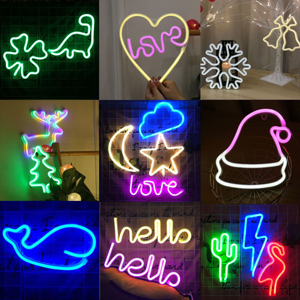 LED Flamingo and Cactus Neon Light Decor
